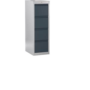 mauser Hangmappenkast met greeplijsten, 4 laden, lade-inschuifsysteem, 1 rij, blank aluminiumkleurig / antracietgrijs