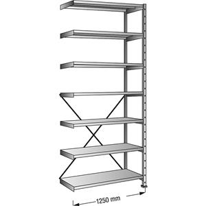 Inhaakstelling, verzinkt, 7 legborden, hoogte 3000 mm, legbordbreedte 1200 mm, diepte 1000 mm, aanbouwstelling