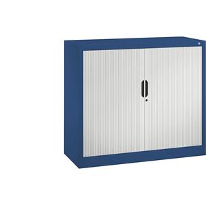 C+P Roldeurkast met horizontale roldeuren, h x b x d = 1030 x 1200 x 420 mm, 2 legborden, 2,5 ordnerhoogte, gentiaanblauw / lichtgrijs