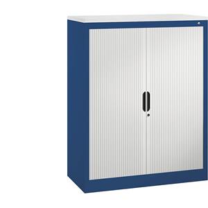 C+P Roldeurkast met horizontale roldeuren, h x b x d = 1230 x 1000 x 420 mm, 2 legborden, 3 ordnerhoogtes, gentiaanblauw / lichtgrijs