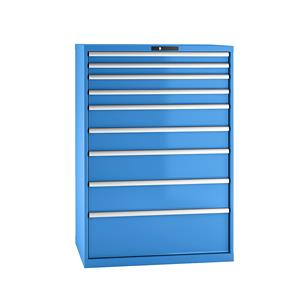 LISTA Ladenkast, plaatstaal, h x b = 1450 x 1023 mm, 9 laden, laadvermogen 75 kg, lichtblauw