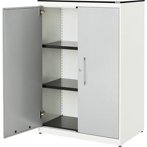 mauser Vleugeldeurkast, h x b = 1168 x 800 mm, blad van HPL met massieve kern, 2 legborden, zuiver wit / blank aluminiumkleurig / wit