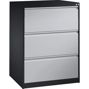 C+P Hangmappenkast ACURADO, 2 rijen, 3 laden, zwartgrijs/blank aluminiumkleurig