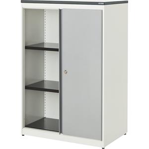 mauser Schuifdeurkast, h x b x d = 1180 x 800 x 432 mm, kunststof blad, 2 legborden, zuiver wit / blank aluminiumkleurig / wit