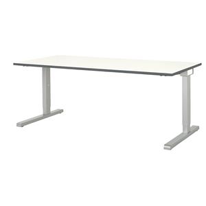 mauser Rechthoekige tafel, C-voet, b x d = 1800 x 800 mm, blad wit, onderstel aluminiumkleurig