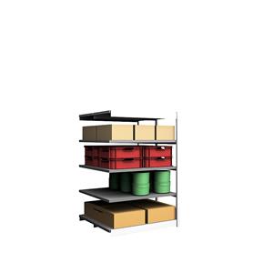 hofe Robuuste inhaakstelling, dubbelzijdig, stellinghoogte 2000 mm, lichtgrijs / verzinkt, legbordbreedte 1025 mm, aanbouwstelling, breedte x diepte = 1025 x 600 mm