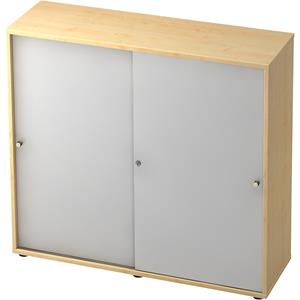 ANNY-AC - Schuifdeurkast met akoestische achterwand, 2 legborden, tussenwand, ahornhoutdecor