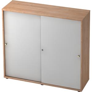ANNY-AC - Schuifdeurkast met akoestische achterwand, 2 legborden, tussenwand, notenhoutdecor