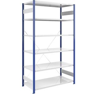 EUROKRAFTpro Magazijn-inhaakstelling, stellingstaander blauw, h x b = 2500 x 1300 mm, legbord lichtgrijs, basisstelling, diepte 800 mm