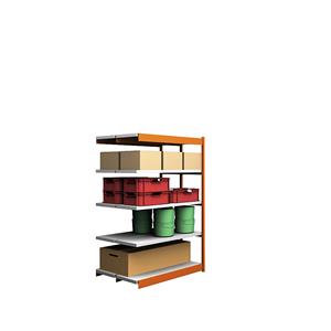Hofe Stabil-Steckregal, doppelseitig Regalhöhe 2000 mm, orange/verzinkt, Bodenbreite 1325 mm Anbauregal, Breite x Tiefe 1325 x 400 mm