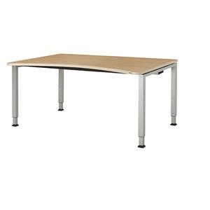 mauser Vrijvormtafel, in hoogte verstelbaar, breedte 1600 mm, blad ahornhoutdecor, onderstel blank aluminiumkleurig