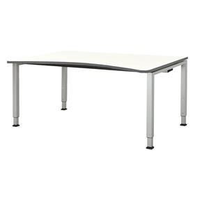 mauser Vrijvormtafel, in hoogte verstelbaar, breedte 1600 mm, blad wit, onderstel blank aluminiumkleurig