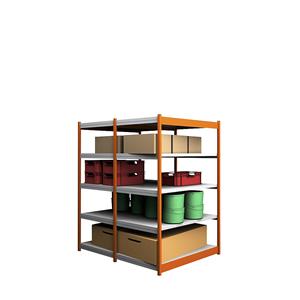 hofe Robuuste inhaakstelling, dubbelzijdig, stellinghoogte 2000 mm, oranje / verzinkt, legbordbreedte 1325 mm, basisstelling, breedte x diepte = 1325 x 800 mm
