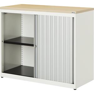 mauser Roldeurkast, h x b x d = 830 x 1000 x 432 mm, kunststof blad, 1 legbord, zuiver wit / aluminiumkleurig / ahornhoutdecor