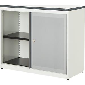 mauser Schuifdeurkast, akoestisch effect, kunststof blad, h x b x d = 830 x 1000 x 432 mm, 1 legbord, zuiver wit / blank aluminiumkleurig / wit