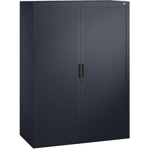 C+P Roldeurkast met horizontale roldeuren, h x b x d = 1345 x 1000 x 420 mm, 3 legborden, 3,5 ordnerhoogtes, zwartgrijs