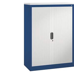 C+P Roldeurkast met horizontale roldeuren, h x b x d = 1345 x 1000 x 420 mm, 3 legborden, 3,5 ordnerhoogtes, gentiaanblauw / lichtgrijs