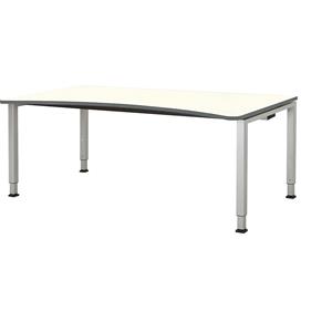 mauser Vrijvormtafel, in hoogte verstelbaar, breedte 1800 mm, blad wit, onderstel blank aluminiumkleurig