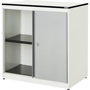 mauser Schuifdeurkast, h x b x d = 818 x 800 x 432 mm, blad met massieve kern, 1 legbord, zuiver wit / blank aluminiumkleurig / wit