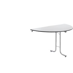 Aanbouwtafel bij inklapbare tafel, bladvorm halve cirkel, 1400 x 700 mm, frame aluminiumkleurig, blad lichtgrijs