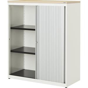 mauser Roldeurkast, h x b x d = 1180 x 800 x 432 mm, kunststof blad, 2 legborden, zuiver wit / aluminiumkleurig / ahornhoutdecor