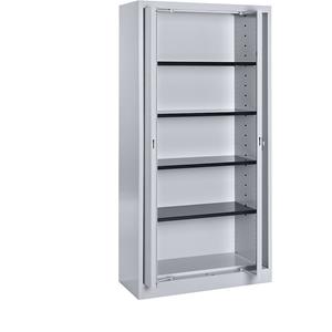 mauser Stalen kast met inschuifdeuren, 4 legborden, diepte 420 mm, blank aluminiumkleurig