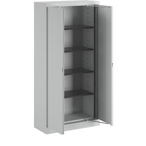 mauser Stalen kast met inschuifdeuren, 4 legborden, diepte 420 mm, lichtgrijs
