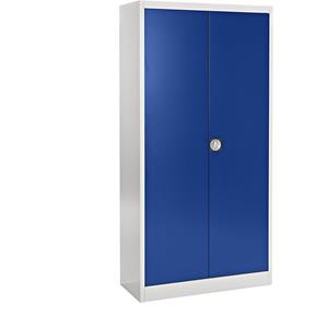 mauser Stalen kast met inschuifdeuren, 4 legborden, diepte 420 mm, lichtgrijs / ultramarijnblauw
