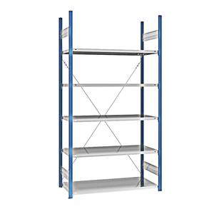 EUROKRAFTpro Legbord-inhaakstelling, blauw / verzinkt, stellinghoogte 2350 mm, legbordbreedte 1215 mm, basisstelling, legborddiepte 650 mm