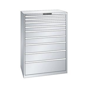LISTA Ladenkast, plaatstaal, h x b = 1450 x 1023 mm, 9 laden, laadvermogen 200 kg, lichtgrijs