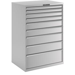 LISTA Ladekast met 9 laden, b x d x h = 1023 x 725 x 1450 mm, lichtgrijs