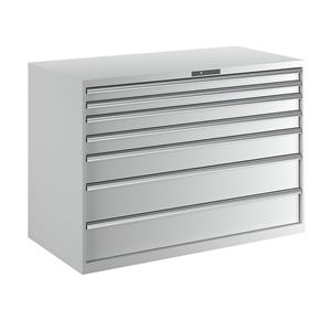 LISTA Ladenkast, plaatstaal, h x b = 1000 x 1431 mm, 7 laden, laadvermogen 75 kg, lichtgrijs