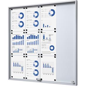 EUROKRAFTpro Vitrinekast met schuifdeuren, uitwendige afmetingen b x h x d = 906 x 947 x 50 mm, metalen achterwand