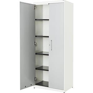 mauser Vleugeldeurkast, h x b = 1956 x 800 mm, stalen blad, 4 legborden, zuiver wit / blank aluminiumkleurig / zuiver wit