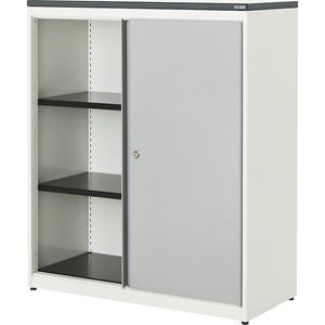 mauser Schuifdeurkast, h x b x d = 1180 x 1000 x 432 mm, kunststof blad, 2 legborden, zuiver wit / blank aluminiumkleurig / wit
