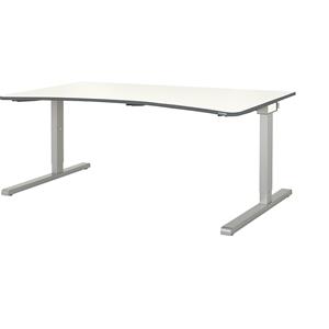 mauser Vrijvormtafel, C-voet, breedte 1600 mm, blad wit, onderstel aluminiumkleurig