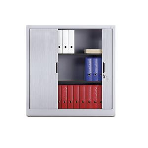 C+P Roldeurkast met horizontale roldeuren, h x b x d = 1230 x 1200 x 420 mm, 2 legborden, 3 ordnerhoogtes, blank aluminiumkleurig