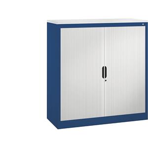 C+P Roldeurkast met horizontale roldeuren, h x b x d = 1230 x 1200 x 420 mm, 2 legborden, 3 ordnerhoogtes, gentiaanblauw / lichtgrijs