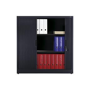 C+P Roldeurkast met horizontale roldeuren, h x b x d = 1230 x 1200 x 420 mm, 2 legborden, 3 ordnerhoogtes, zwartgrijs