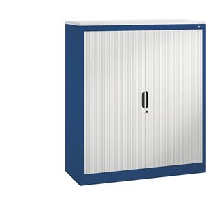 C+P Roldeurkast met horizontale roldeuren, h x b x d = 1345 x 1200 x 420 mm, 3 legborden, 3,5 ordnerhoogte, gentiaanblauw / lichtgrijs