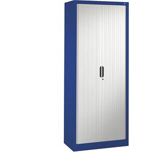C+P Roldeurkast met horizontale roldeuren, h x b x d = 1980 x 800 x 420 mm, 4 legborden, 5 ordnerhoogtes, gentiaanblauw / lichtgrijs