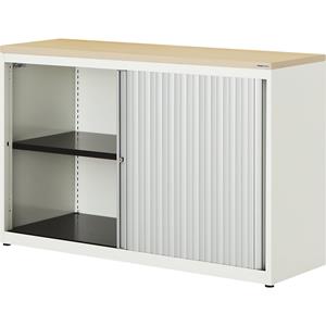 mauser Roldeurkast, h x b x d = 830 x 1200 x 432 mm, kunststof blad, 1 legbord, zuiver wit / aluminiumkleurig / ahornhoutdecor
