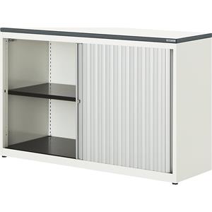 mauser Roldeurkast, h x b x d = 830 x 1200 x 432 mm, kunststof blad, 1 legbord, zuiver wit / aluminiumkleurig / wit