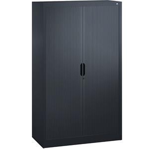C+P Roldeurkast met horizontale roldeuren, h x b x d = 1660 x 1000 x 420 mm, 3 legborden, 4 ordnerhoogtes, zwartgrijs