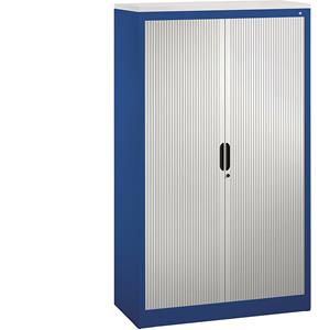 C+P Roldeurkast met horizontale roldeuren, h x b x d = 1660 x 1000 x 420 mm, 3 legborden, 4 ordnerhoogtes, gentiaanblauw / lichtgrijs