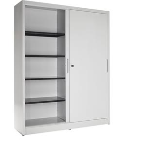 mauser Schuifdeurkast, met 8 legborden, tussenwand, h x b x d = 1965 x 1600 x 420 mm, lichtgrijs
