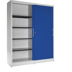 mauser Schuifdeurkast, met 8 legborden, tussenwand, h x b x d = 1965 x 1600 x 420 mm, lichtgrijs / ultramarijnblauw