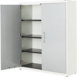 mauser Vleugeldeurkast, h x b = 1516 x 1200 mm, stalen blad, 3 legborden, zuiver wit / blank aluminiumkleurig / zuiver wit