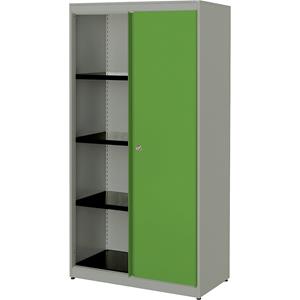 mauser Schuifdeurkast, h x b x d = 1516 x 800 x 432 mm, stalen blad, 3 legborden, blank aluminiumkleurig / geelgroen / blank aluminiumkleurig