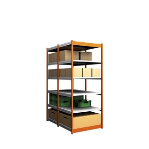 hofe Robuuste inhaakstelling, dubbelzijdig, stellinghoogte 2500 mm, oranje / verzinkt, legbordbreedte 1025 mm, basisstelling, breedte x diepte = 1025 x 800 mm